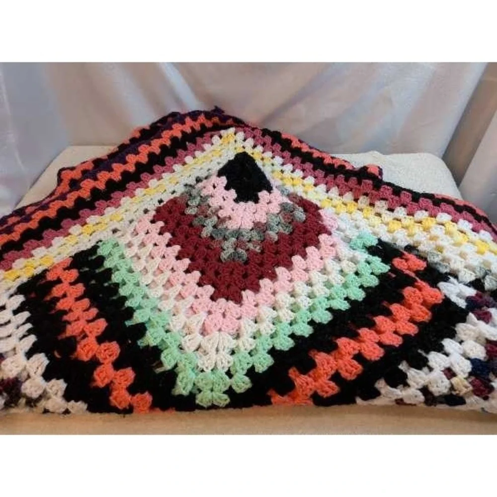 Handmade Crochet Granny Square Blanket Throw Boho Hippie Quilt Warm Cozy 90